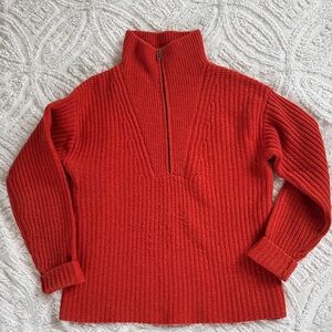 Pendleton Orange Quarter-Zip Ribbed Wool Turtleneck Sweater